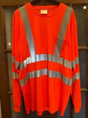 High-Visibility Orange Long Sleeve Safety Tee with Reflective Stripes